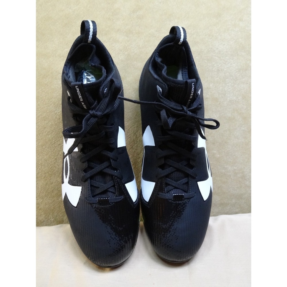 Under Armour Spine Football Cleats Mens 12‎ Black White 1269740-001 Mid Top - Picture 4 of 10